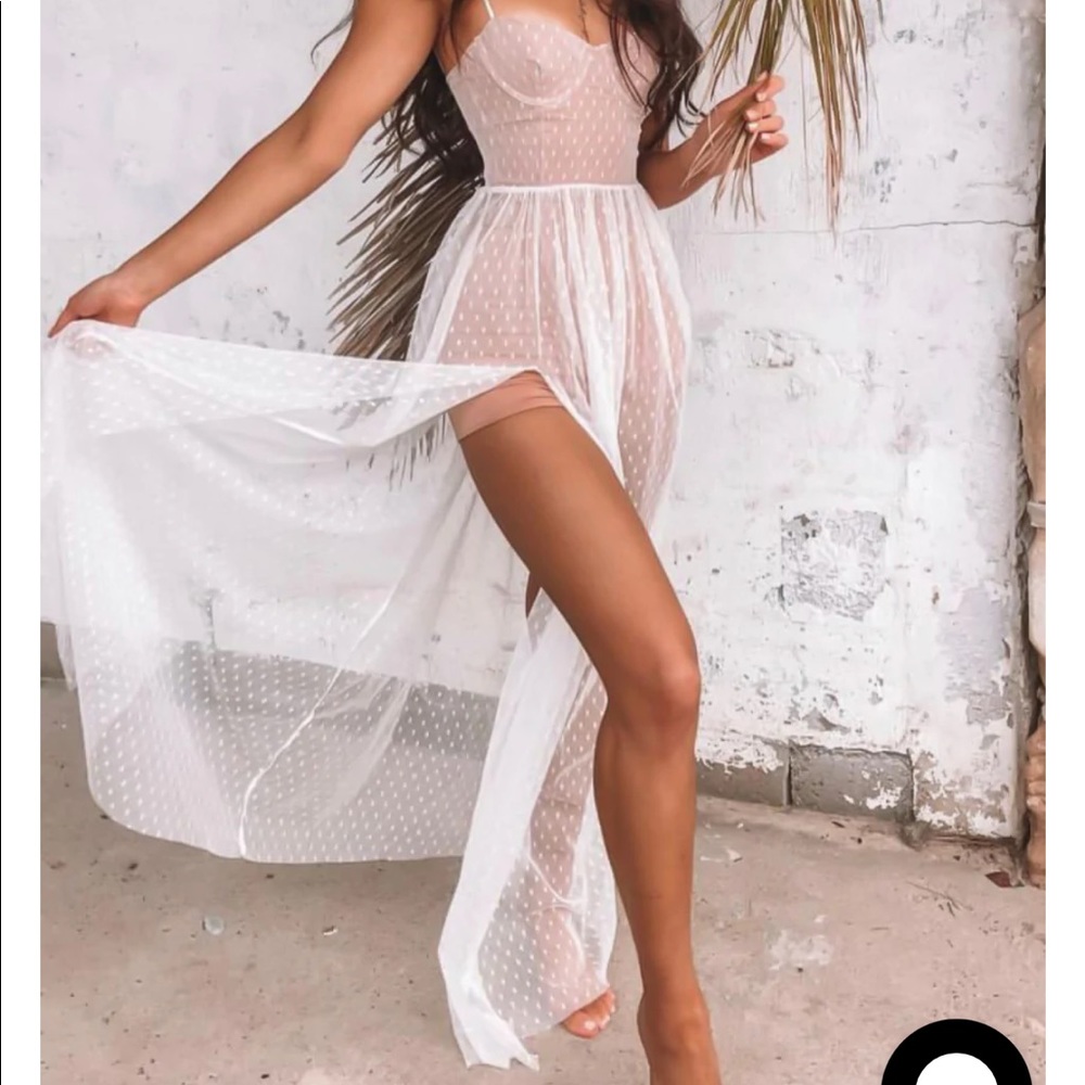 White lace dress with slit